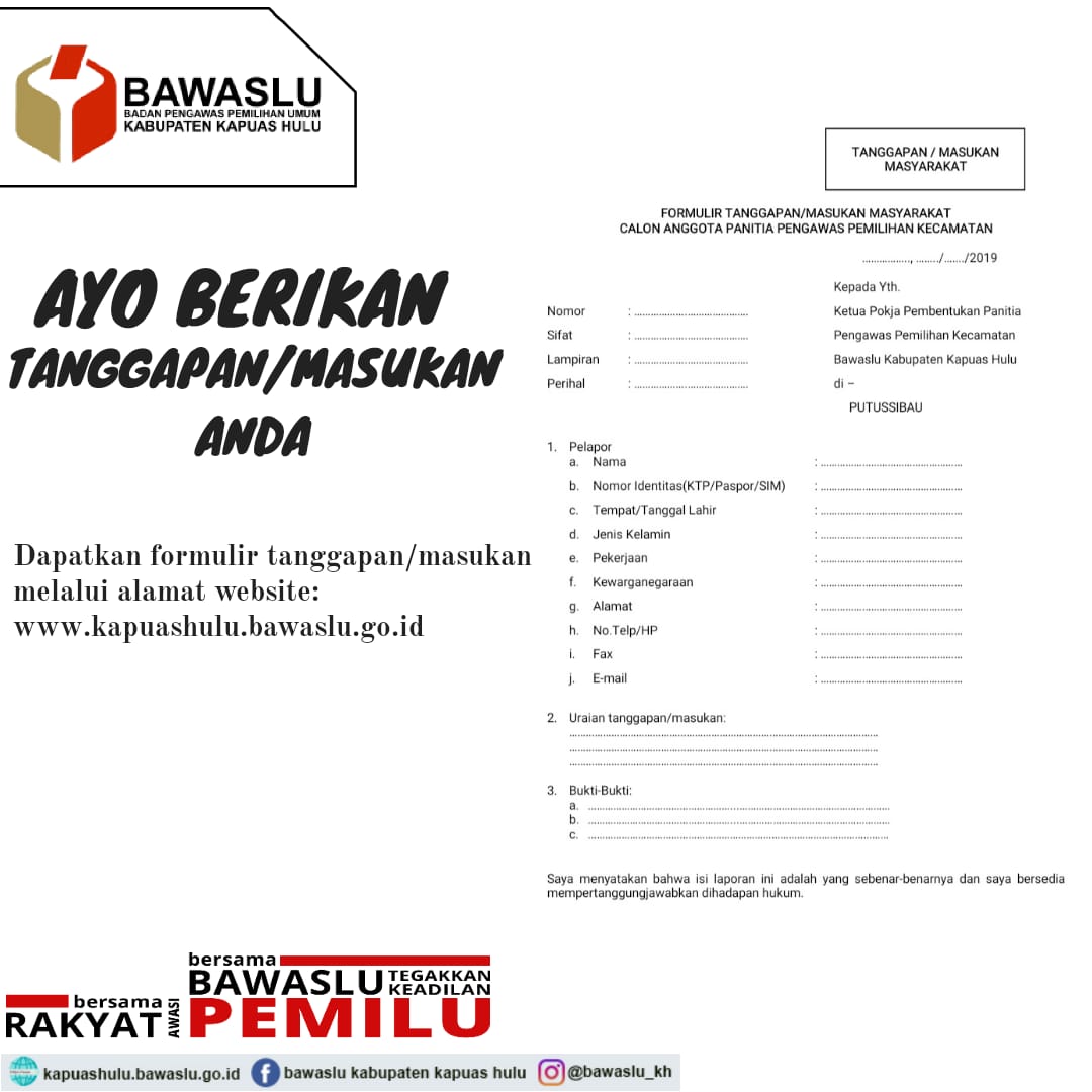 Formulir Masukan/Tanggapan Masyarakat terhadap Hasil Seleksi Administrasi Calon Panwas Kecamatan