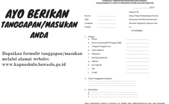 Formulir Masukan/Tanggapan Masyarakat terhadap Hasil Seleksi Administrasi Calon Panwas Kecamatan